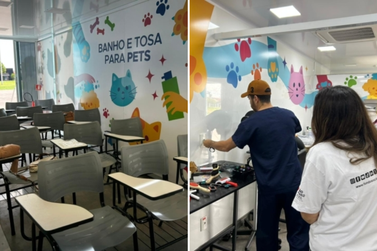 Carretas-escola com cursos gratuitos estacionam na Pra&ccedil;a do Junin&atilde;o, em Bady