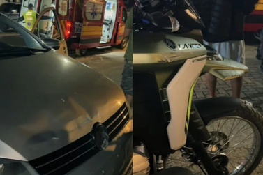 Casal fica ferido ap&oacute;s colis&atilde;o entre carro e moto na Avenida Primeiro de Maio