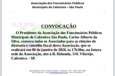 Convoca&ccedil;&atilde;o da Associa&ccedil;&atilde;o dos Funcion&aacute;rios P&uacute;blicos Municipais de Cabre&uacute;va