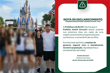 Prefeito de Buriti emite nota ap&oacute;s repercuss&atilde;o negativa de viagem para Disney