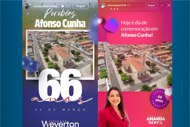 Deputada Federal e Senador cometem gafe ao parabenizar cidade de Afonso Cunha