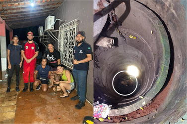 C&atilde;o da ra&ccedil;a pit bull &eacute; salvo por Bombeiros e Defesa Civil ap&oacute;s cair em po&ccedil;o de 10 metros