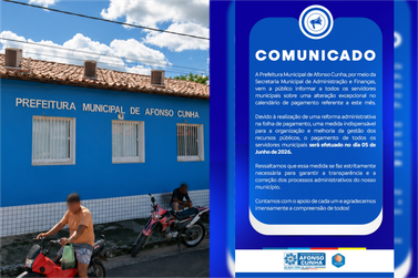 Prefeitura de Afonso Cunha anuncia atraso salarial de servidores