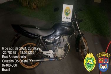 Motocicleta "barulhenta" é apreendida pela PM em Cruzeiro do Oeste