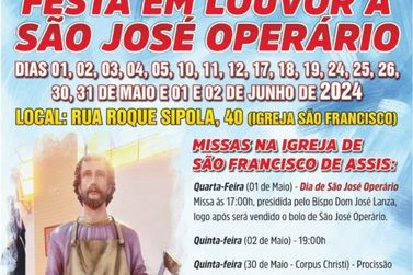 Tradicional Festa em Louvor a São José Operário começa na próxima quarta-feira 