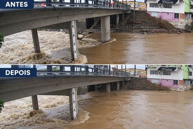 For&ccedil;a do Rio Paranhana derruba pilar da Ponte Edmundo Kichler, no Centro de Igrejinha