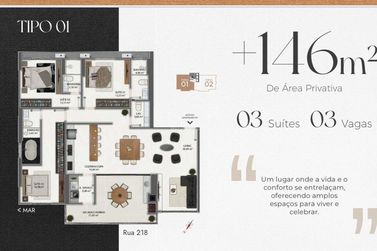 Apartamento &agrave; venda - 146m&sup2; - Meia Praia