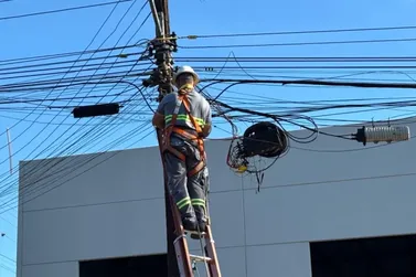 ​For&ccedil;a-tarefa limpa postes e retira 1,3 tonelada de fios irregulares no Norte do Paran&aacute;