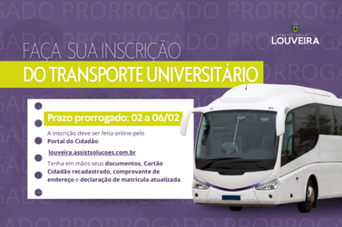 Prefeitura de Louveira prorroga inscri&ccedil;&otilde;es para Transporte Universit&aacute;rio e T&eacute;cni