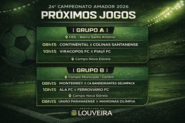 Campeonato Amador de Louveira tem jogos da 2&ordf; rodada neste domingo (8)