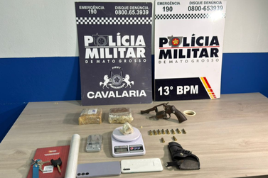 Suspeitos de homic&iacute;dio em Nova Mutum s&atilde;o presos com arma e drogas pela PM em Lucas 