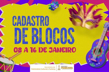 🎭 Aten&ccedil;&atilde;o, Blocos de Carnaval de Mariana! O cadastro para 2026 est&aacute; aberto.