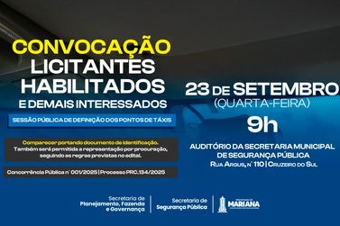Mariana define pontos de t&aacute;xi em sess&atilde;o p&uacute;blica na pr&oacute;xima quarta-feira