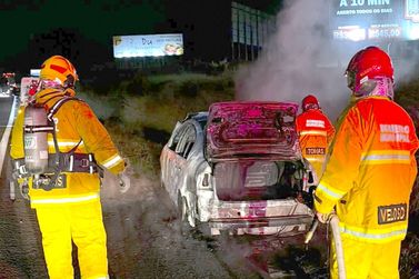 Carro pega fogo na SP-340 e &eacute; destru&iacute;do pelas chamas em Mogi Mirim