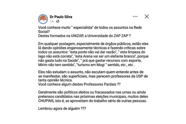 Sem citar nomes, Paulo Silva faz ataque a cr&iacute;ticos da administra&ccedil;&atilde;o nas redes sociais
