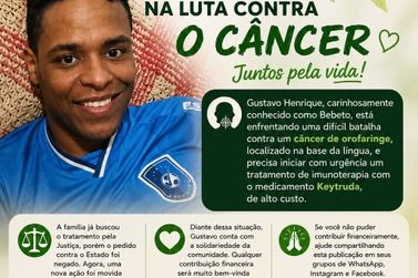 Fam&iacute;lia pede ajuda para custear tratamento contra c&acirc;ncer de Gustavo Henrique