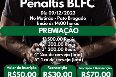1º Torneio de Pênalti da Beira Lago Futebol Clube acontece no dia 09 de dezembro