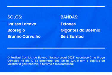 Festival de Comida de Buteco terá apresentação de música no dia 10 de dezembro