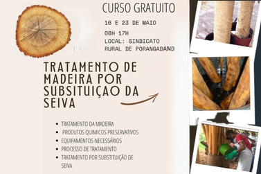 Curso gratuito de tratamento de madeira acontece nos dias 16 e 23 de maio