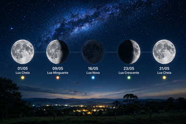 Confira o calend&aacute;rio lunar de maio de 2026 e as fases da Lua no m&ecirc;s
