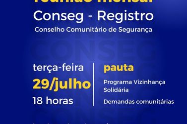 Conselho Comunitário de Segurança realiza reunião nesta terça (29) em Registro