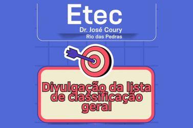 ETEC de Rio das Pedras divulga classifica&ccedil;&atilde;o geral do Vestibulinho
