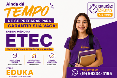 &Uacute;ltimas vagas para cursinho preparat&oacute;rio da ETEC est&atilde;o abertas na Eduka