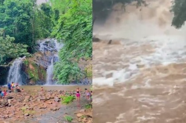 Visitantes de cachoeira são surpreendidos por tromba d´água em Nova Brasilândia