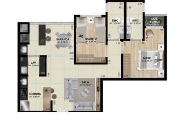 Apartamento &agrave; venda - 71m&sup2; - Zona I-A