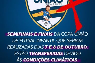 Copa União de futsal infantil tem rodada transferida devido condições climática