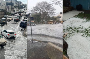 Ruas ficam brancas ap&oacute;s chuva de granizo em Mafra; veja imagens