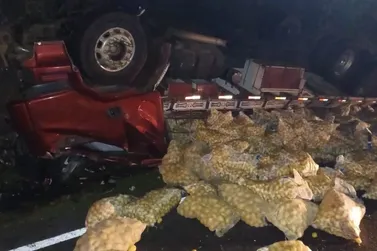 Caminhão tomba na Serra das Araras