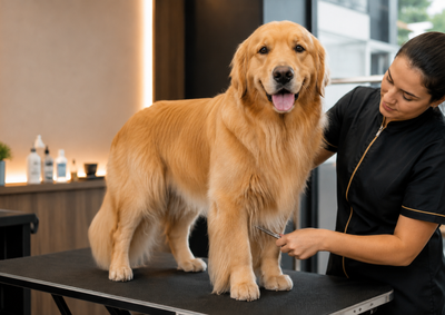 No Sofistic&atilde;o, t&eacute;cnica de acabamento valoriza a pelagem natural do Golden e ajuda a manter o pet mais bonito, limpo e confort&aacute;vel