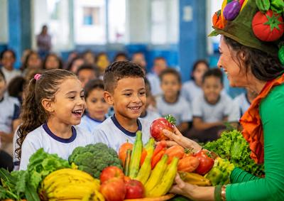 Atividade usou teatro, m&uacute;sicas e a&ccedil;&otilde;es educativas para abordar alimenta&ccedil;&atilde;o equilibrada, inclus&atilde;o e respeito &agrave;s diferen&ccedil;as.