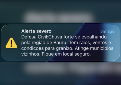 Aviso aponta risco de raios, ventos fortes e granizo; moradores devem procurar locais seguros