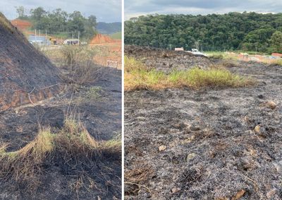 Fogo atingiu &aacute;rea de vegeta&ccedil;&atilde;o pr&oacute;xima a resid&ecirc;ncias na tarde de segunda-feira (24)