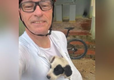 M&aacute;rcio May encontrou o filhote durante um passeio de bicicleta e decidiu lev&aacute;-lo para casa ap&oacute;s v&ecirc;-lo sozinho na Serra do Moura