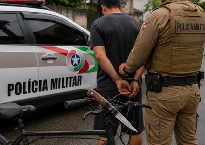 Policiais realizavam rondas pelo bairro Guarani quando perceberam a faca; homem de 32 anos tinha mandado ativo por vias de fato