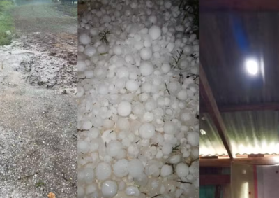 Granizo e chuva forte provocaram danos em casas e ve&iacute;culos; estado continua em alerta at&eacute; ter&ccedil;a-feira