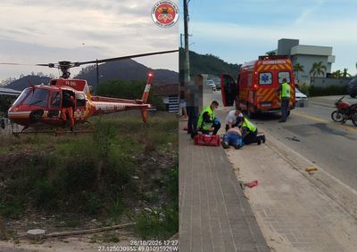 Motociclista de 45 anos precisou ser atendido pelo helic&oacute;ptero Arcanjo-03, do Corpo de Bombeiros