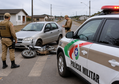 Motociclista foi socorrido pelos Bombeiros e levado ao Pronto Atendimento Municipal ap&oacute;s a colis&atilde;o