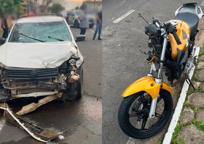Acidente envolveu uma Volkswagen Saveiro e uma Honda CB 300 no Centro e mobilizou equipes de emerg&ecirc;ncia