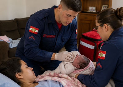 Bombeiros realizaram o corte do cord&atilde;o umbilical, aqueceram m&atilde;e e beb&ecirc; e fizeram o transporte ao Pronto Atendimento
