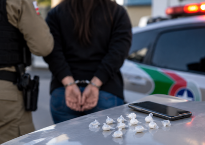 Al&eacute;m da droga, policiais apreenderam um aparelho celular durante a ocorr&ecirc;ncia