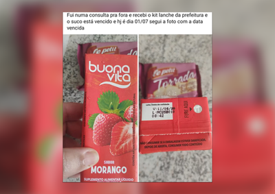 Imagem divulgada por usu&aacute;rios mostra produto com validade expirada; Prefeitura afirma que acionou a empresa respons&aacute;vel e substituiu os itens