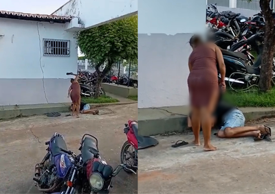 O jovem que aparece ao ch&atilde;o, apanhando da m&atilde;e, teria dado carona a um homem suspeito de tr&aacute;fico de drogas