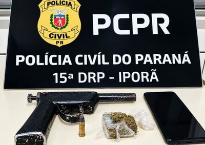 Investiga&ccedil;&atilde;o aponta que suspeito vendia drogas e depois cobrava d&iacute;vidas com amea&ccedil;as; pol&iacute;cia apreendeu droga, arma artesanal e muni&ccedil;&atilde;o.