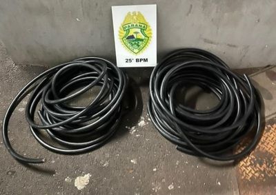 Vigilante presenciou a retirada da fia&ccedil;&atilde;o durante a madrugada desta segunda-feira (19), no Parque Industrial; homem de 37 anos foi encaminhado &agrave; pol&iacute;cia.