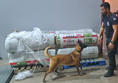  Pacotes foram camuflados dentro de oito rolos de isolante t&eacute;rmico para tentar escapar da fiscaliza&ccedil;&atilde;o.