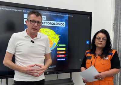 Alerta &eacute; para chuva localizada e ventos de at&eacute; 60 km/h; munic&iacute;pio est&aacute; fora das &aacute;reas de maior risco hidrol&oacute;gico do RS.